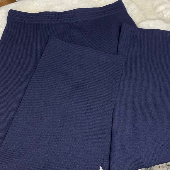 ST‎ JOHN SPORT Navy Blue Santana Knit Wide Leg Pants Womens Size M Wool Blend